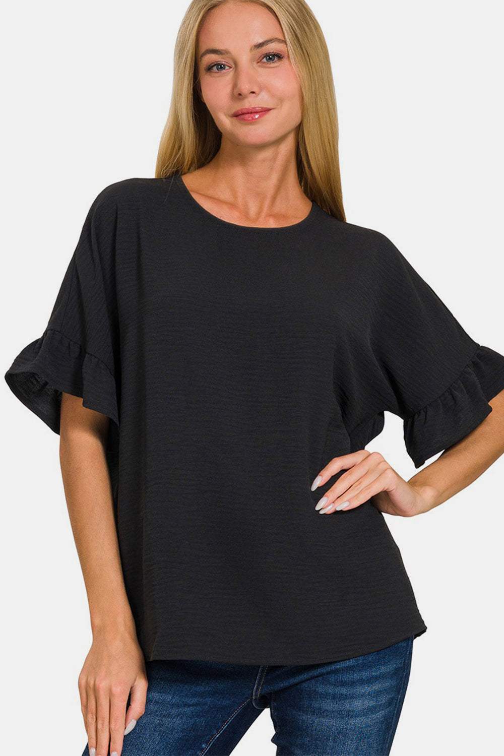 Zenana V-Neck Flutter Sleeve Top - Trendsi - Flyclothing LLC
