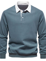 Men's Quarter Button Collared Neck Long Sleeve Polo - Trendsi - Flyclothing LLC