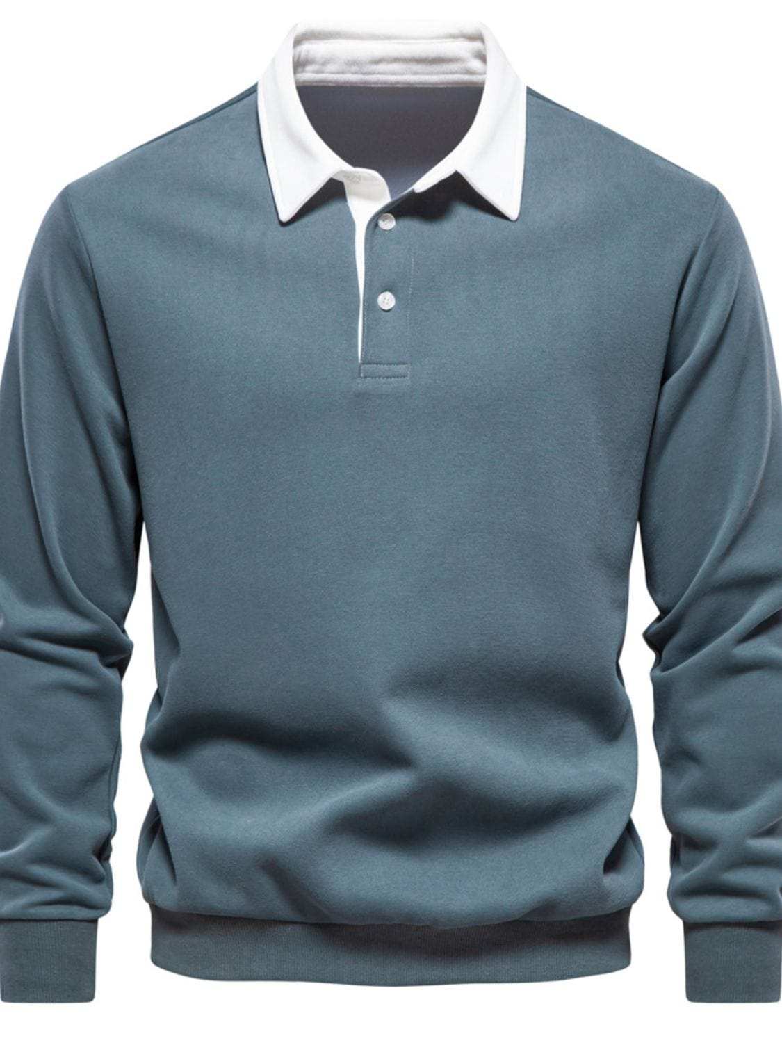 Men's Quarter Button Collared Neck Long Sleeve Polo - Trendsi - Flyclothing LLC