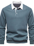 Men's Quarter Button Collared Neck Long Sleeve Polo - Trendsi - Flyclothing LLC
