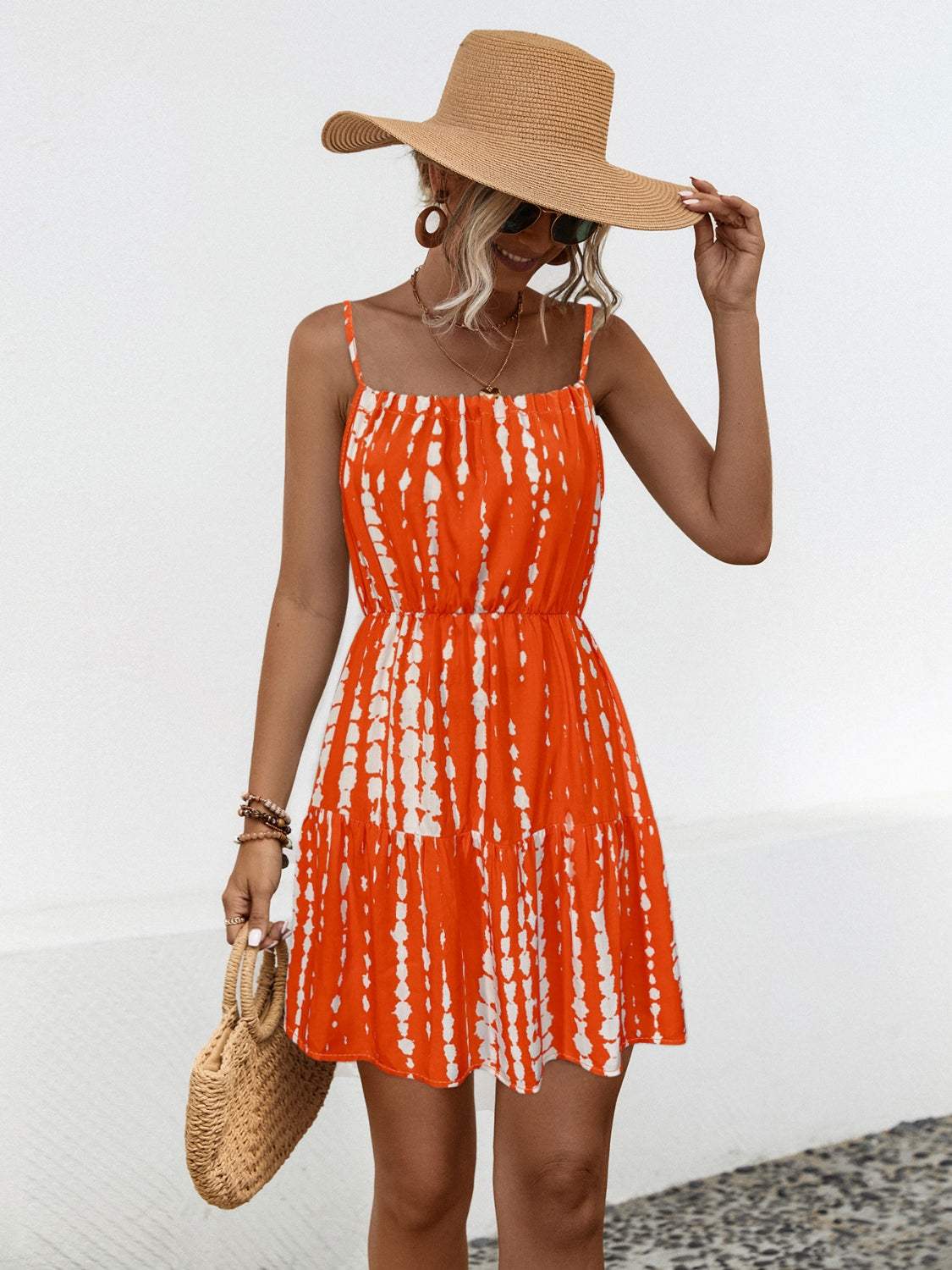 Ruffle Hem Printed Mini Cami Dress - Trendsi - Flyclothing LLC