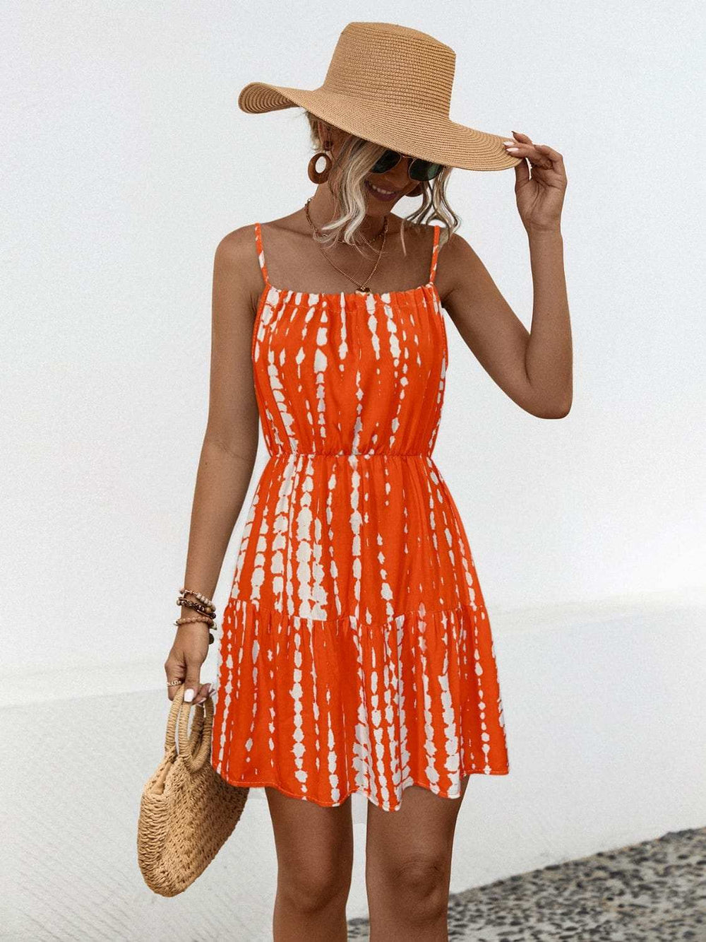 Ruffle Hem Printed Mini Cami Dress - Trendsi - Flyclothing LLC