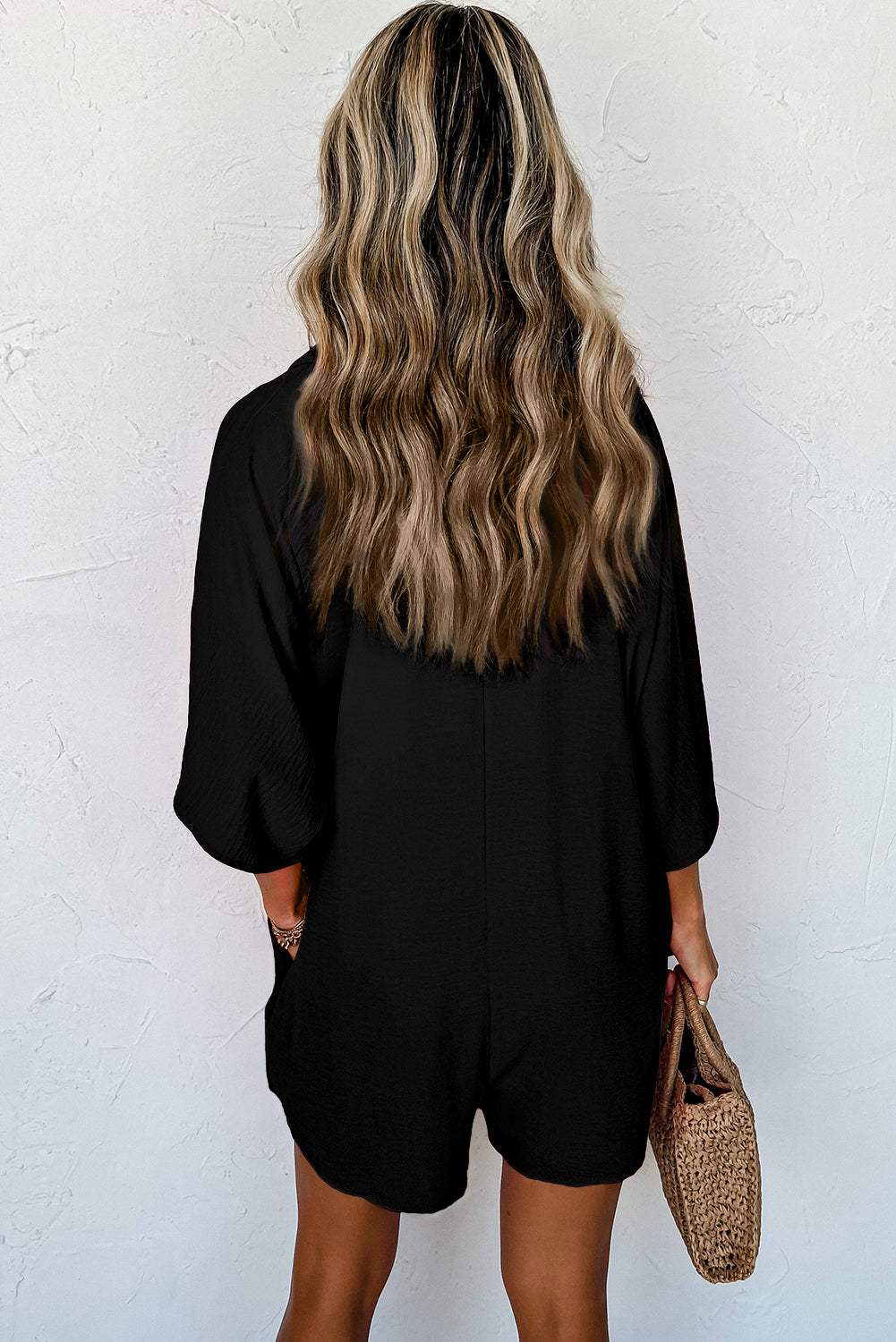 Half Button Collared Neck Romper - Trendsi - Flyclothing LLC