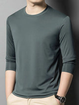 Men's Plus Size Round Neck Long Sleeve T-Shirt - Trendsi - Flyclothing LLC