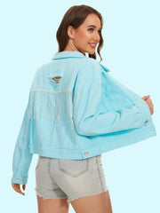 Distressed Distressed Button Up Denim Jacket - Trendsi