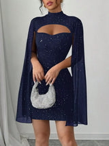 Cutout Bodycon Mini Dress with Cape Sleeves - Trendsi - Flyclothing LLC