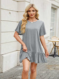 Round Neck Short Sleeve Mini Dress - Trendsi - Flyclothing LLC
