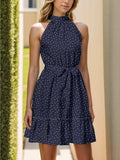 Tied Polka Dot Grecian Sleeveless Dress - Trendsi - Flyclothing LLC
