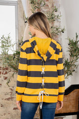 Full Size Drawstring Striped Long Sleeve Hoodie - Trendsi