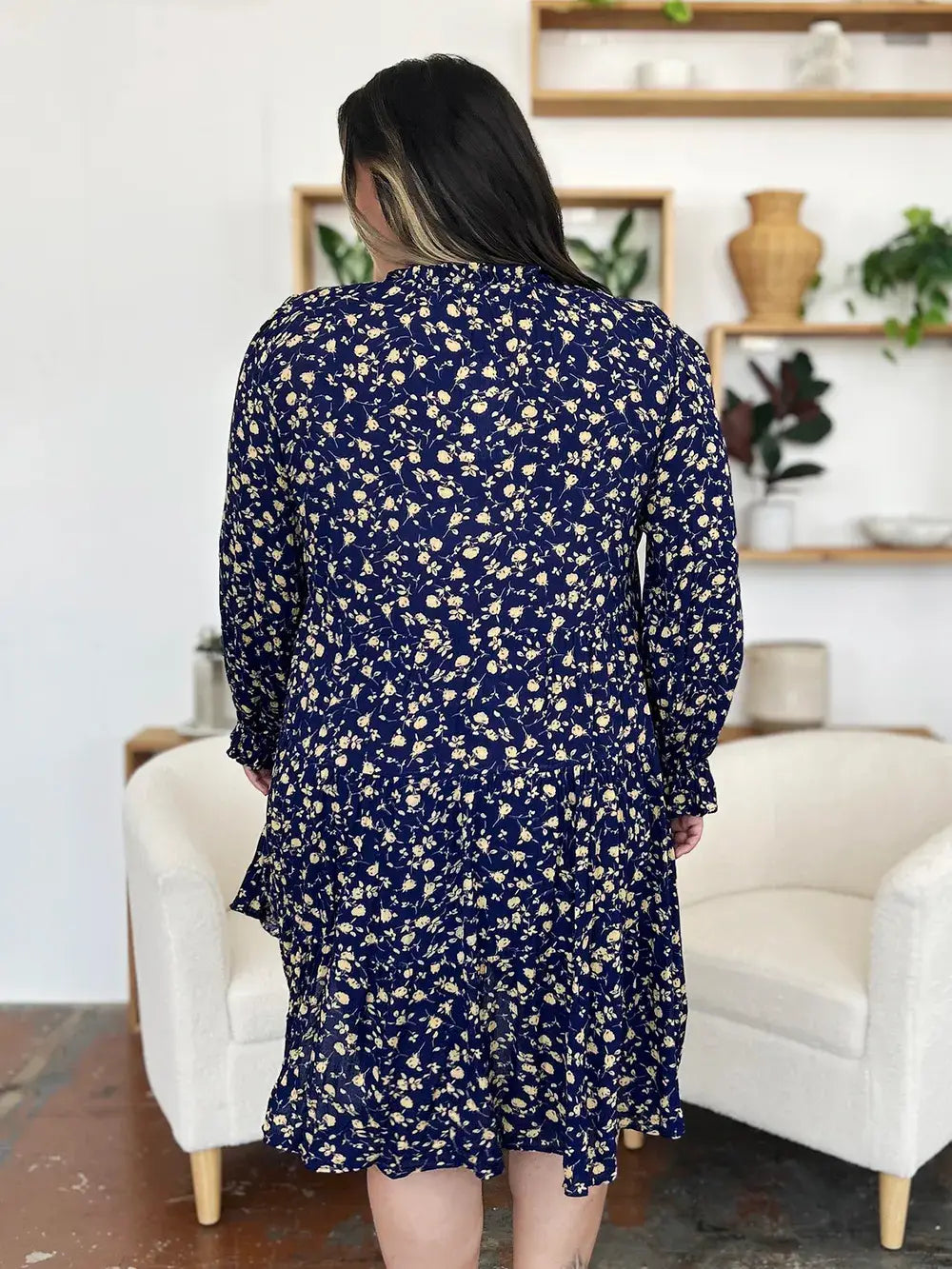 Double Take Full Size Printed Ruffle Hem Long Sleeve Tiered Dress - Trendsi - Flyclothing LLC
