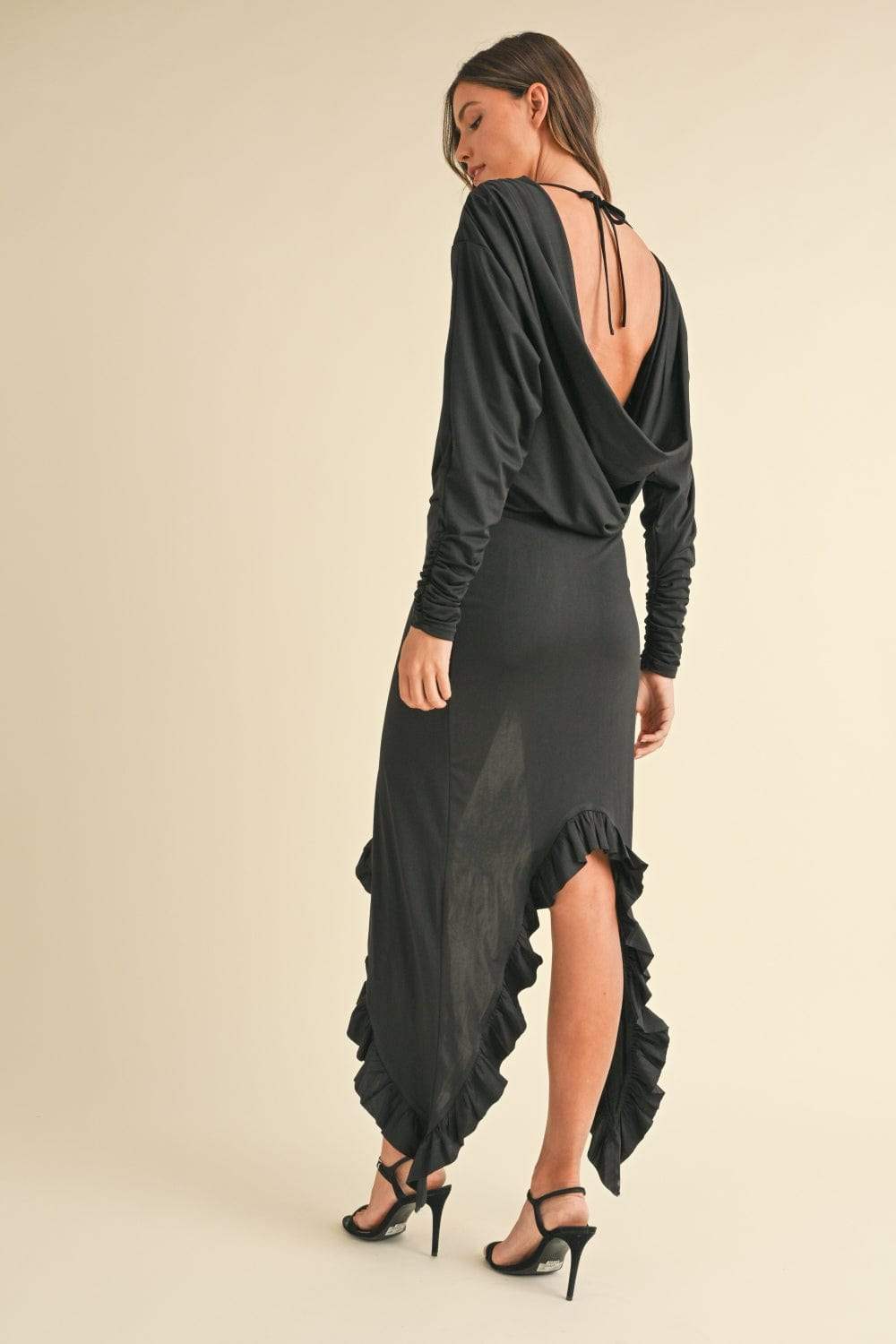 Mable Backless Asymmetric Ruffle Hem Dress - Trendsi - Flyclothing LLC