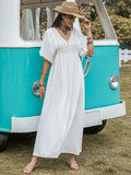 Lace Detail Eyelet V-Neck Half Sleeve Dress - Trendsi - Flyclothing LLC