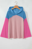 Textured Color Block Long Sleeve Hoodie - Trendsi - Flyclothing LLC