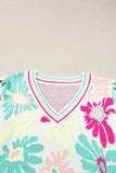 Flower V-Neck Puff Sleeve Sweater - Trendsi - Flyclothing LLC