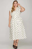 She + Sky Front Zip Polka Dots Cap Sleeve Midi Dress - Trendsi - Flyclothing LLC