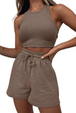 Round Neck Top and Drawstring Shorts Set - Trendsi - Flyclothing LLC