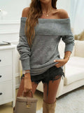 Off-Shoulder Long Sleeve Sweater - Trendsi - Flyclothing LLC