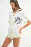 MABLE Embroidered Button Down Shirt and Shorts Set - Trendsi