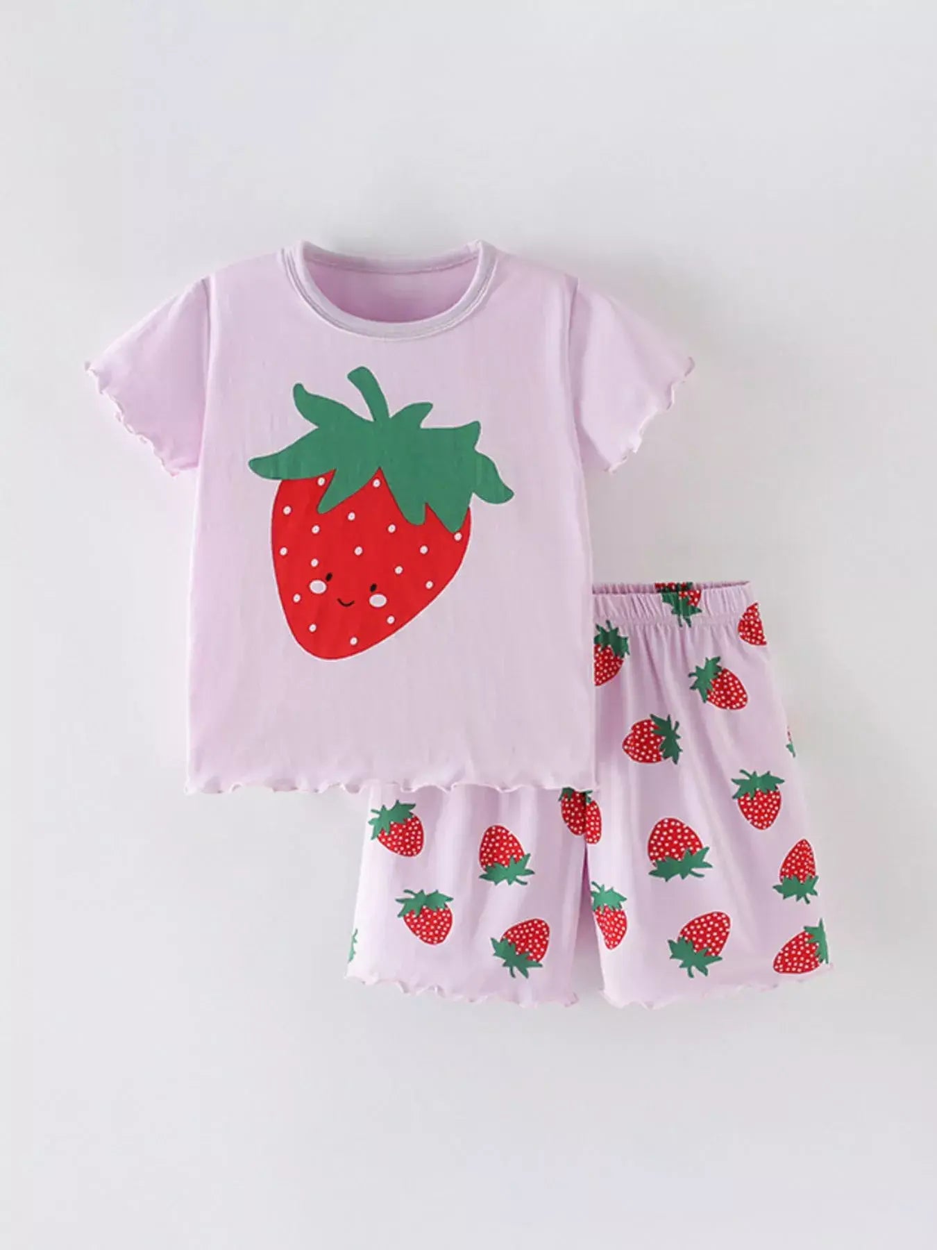 Children's Strawberry Round Neck Tee and Shorts Set - Trendsi - Flyclothing LLC