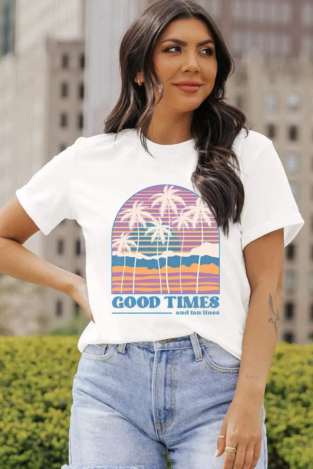 Graphic Round Neck Short Sleeve T-Shirt - Trendsi - Flyclothing LLC