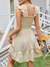 Smocked Square Neck Wide Strap Dress - Trendsi - Flyclothing LLC