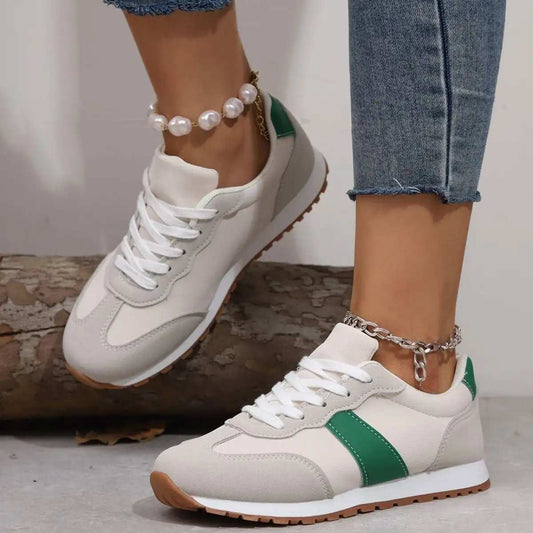 PU Leather Contrast Round Toe Flats Sneakers - Trendsi - Flyclothing LLC