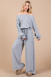Ces Femme Boat Neck Long Sleeve Drawstring Jumpsuit - Trendsi