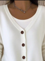 Full Size Button-Front V-Neck Cardigan Plus Size - Trendsi - Flyclothing LLC