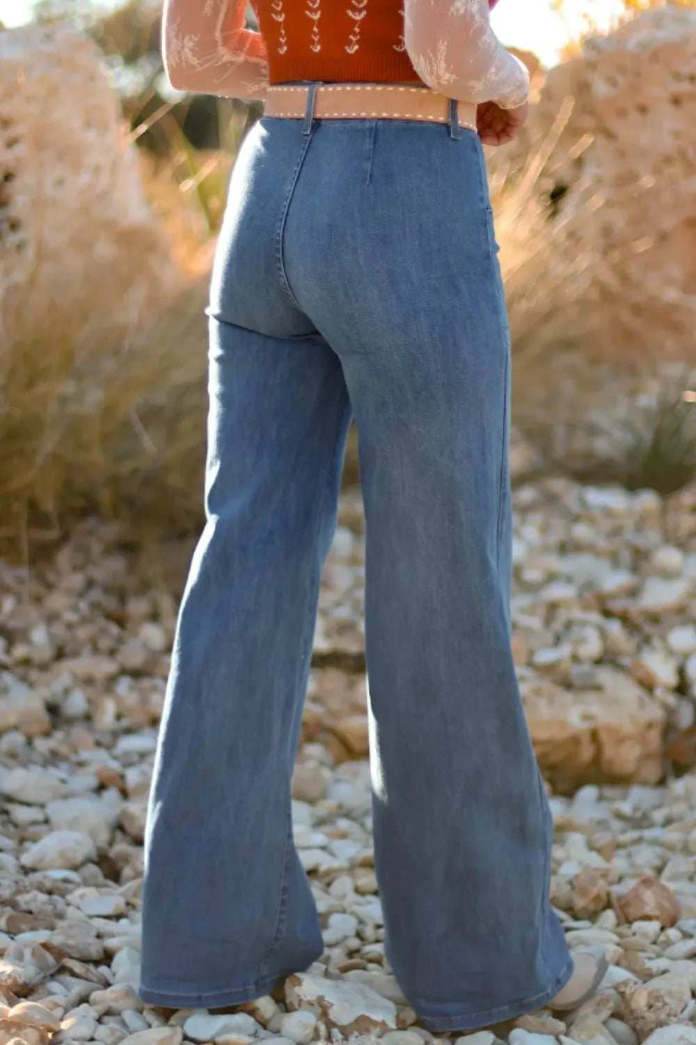 High-Waisted Wide-Leg Button-Front Jeans - Trendsi - Flyclothing LLC