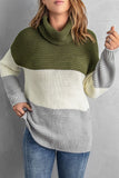 Color Block Turtleneck Long Sleeve Sweater - Trendsi
