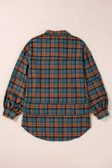 Plaid Collared Neck Long Sleeve Shirt - Trendsi - Flyclothing LLC