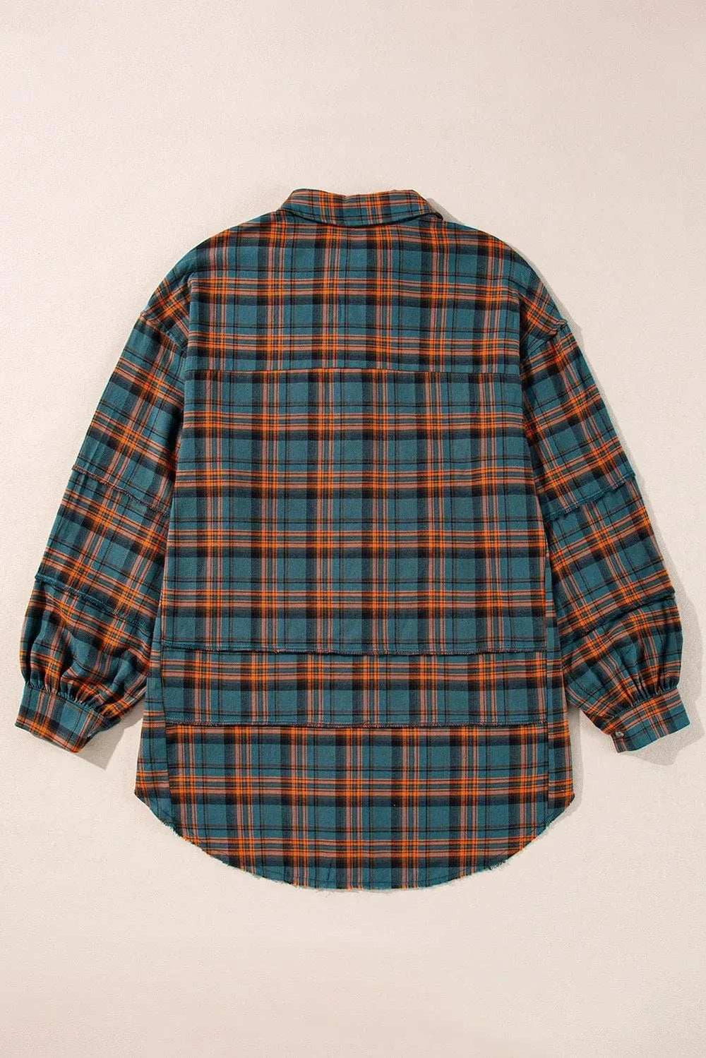 Plaid Collared Neck Long Sleeve Shirt - Trendsi - Flyclothing LLC