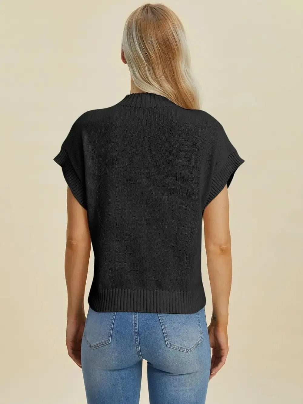 Double Take Full Size Mock Neck Short Sleeve Sweater - Trendsi - Flyclothing LLC