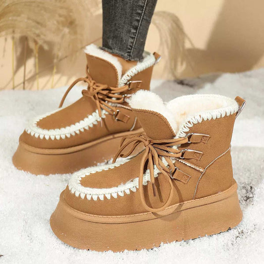 Sherpa Lined Platform Snow Boots - Trendsi - Flyclothing LLC