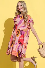 And The Why Printed Double Ruffles Sleeve Dress - Trendsi - Flyclothing LLC