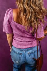Textured Square Neck Half Sleeve Top - Trendsi - Flyclothing LLC