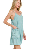 Zenana Acid Crinkle Washed Spaghetti Strap Romper - Trendsi - Flyclothing LLC