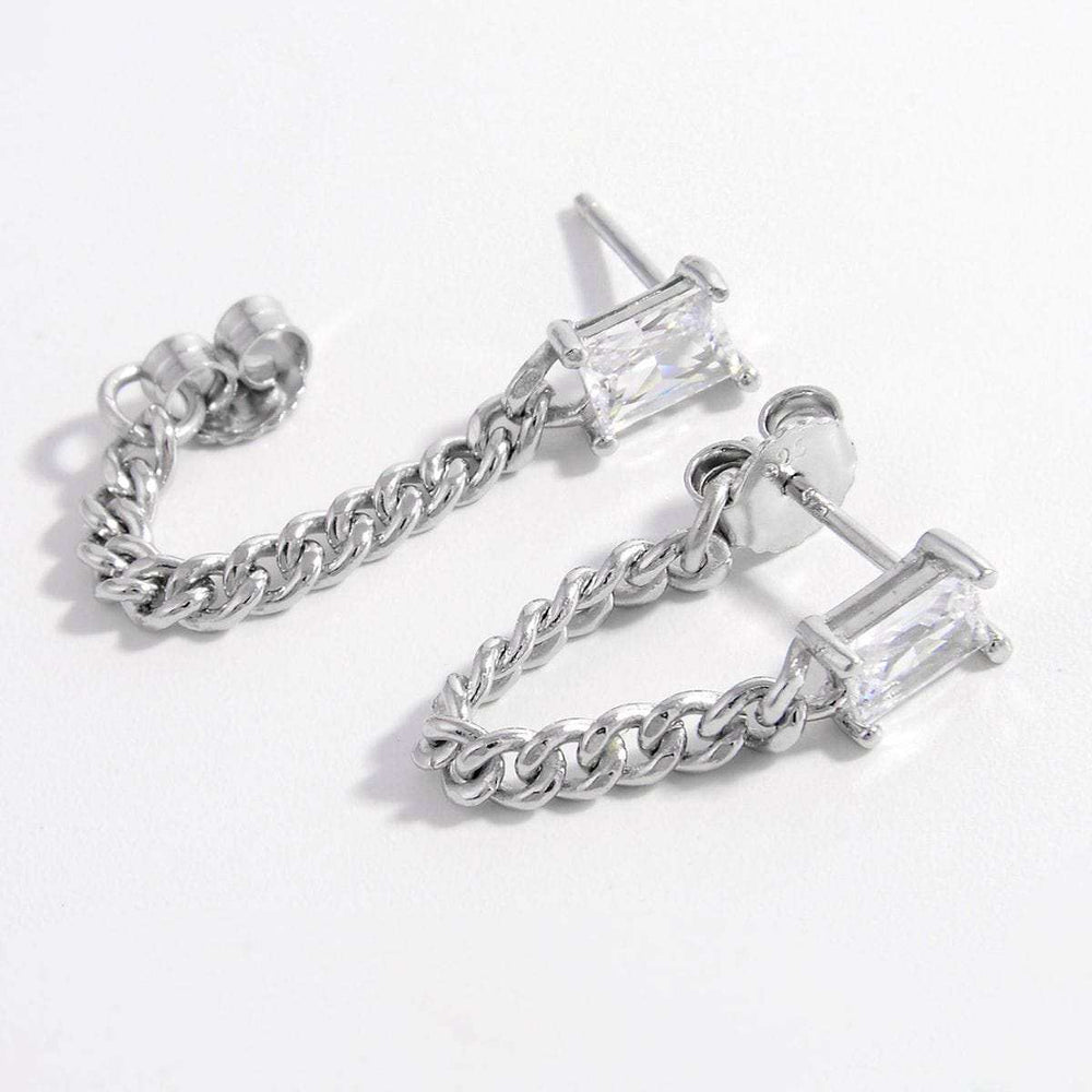 925 Sterling Silver Zircon Chain Earrings - Trendsi - Flyclothing LLC