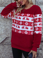 Christmas Element Round Neck Long Sleeve Sweatshirt - Trendsi
