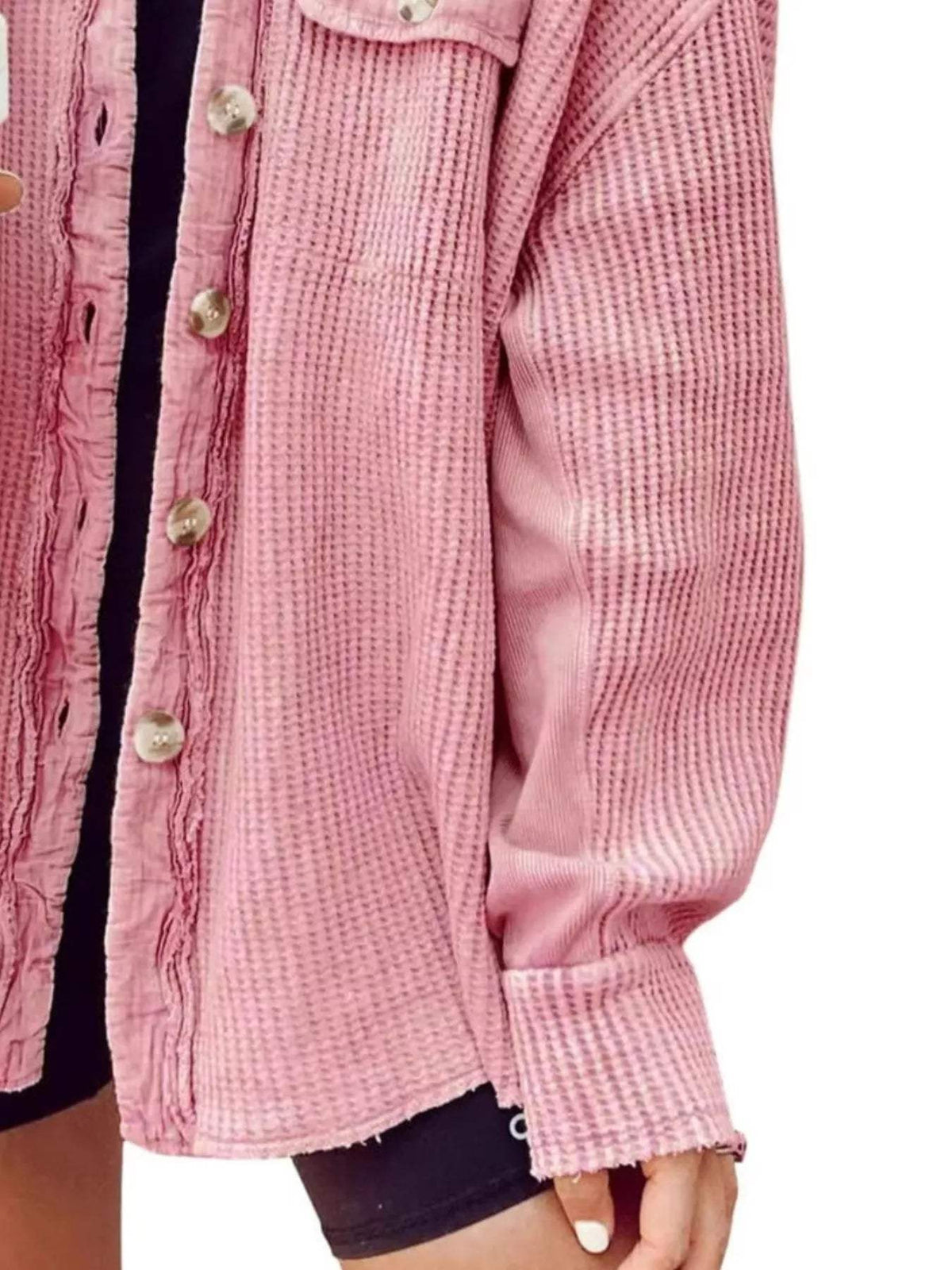 Oversized Waffle Knit Button-Up Jacket - Trendsi - Flyclothing LLC
