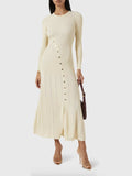 Openwork Round Neck Long Sleeve Sweater Dress - Trendsi - Flyclothing LLC