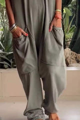 Full Size Casual V-Neck Short Sleeve Jumpsuit with Pockets Plus Size - Trendsi - Flyclothing LLC