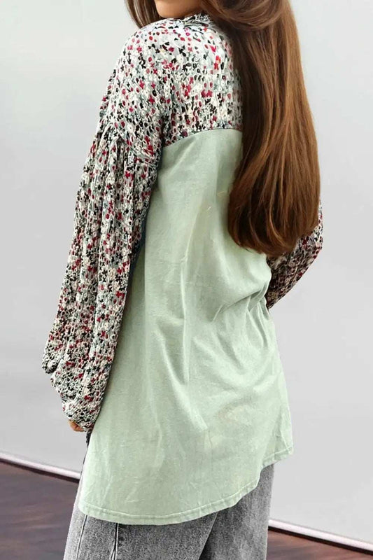 Printed Notched Long Sleeve Blouse - Trendsi - Flyclothing LLC