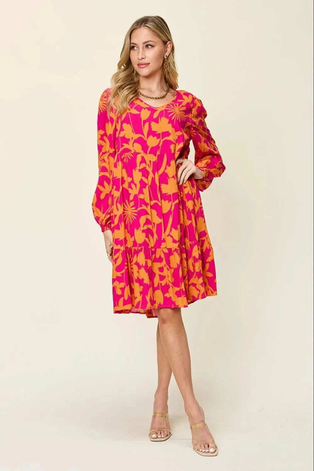 Double Take Full Size Printed Ruffle Hem Dress with Pocket - Trendsi - Flyclothing LLC