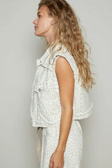 POL Assymetrical Front Closure Raw Hem Floral Denim Vest - Trendsi - Flyclothing LLC