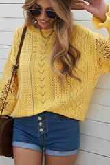 Openwork Round Neck Long Sleeve Sweater - Trendsi - Flyclothing LLC
