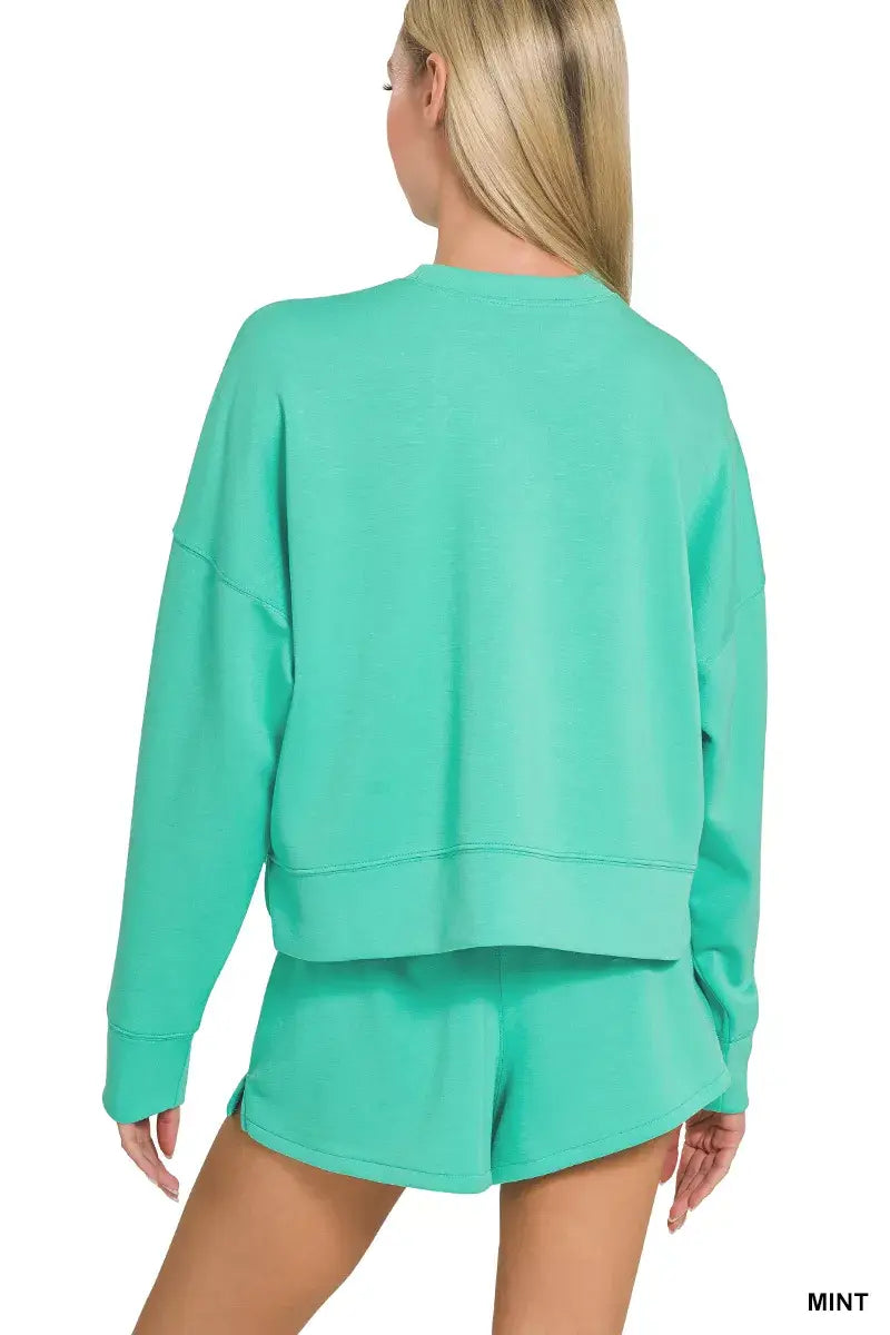 Zenana Scuba Long Sleeve Sweatshirts & Shorts Set - Trendsi - Flyclothing LLC