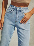 High Waisted Straight Leg Rolled Jeans - Trendsi - Flyclothing LLC