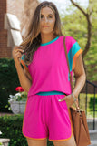 Contrast Round Neck Top and Shorts Set - Trendsi - Flyclothing LLC