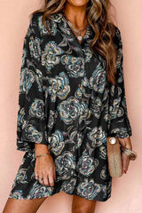 Printed Button Up Three-Quarter Sleeve Shirt Dress - Trendsi - Flyclothing LLC